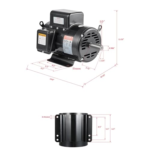 VEVOR 5HP Air Compressor Electric Motor, 230V 25 Amps, 56HZ Frame 3450RPM, 7/8" Keyed Shaft, 2.25" Shaft Length, Single Phase, CCW/CW (Factory Setting is CCW)
