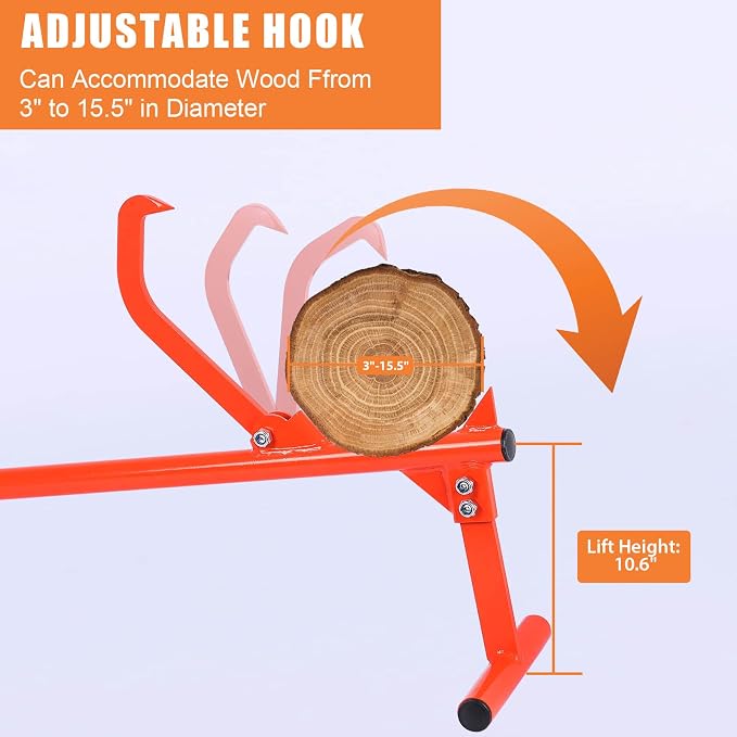 Timberjack Log Lifter, Heavy Duty Steel Log Jack, 50.9" Adjustable Log Roller Cant Hook, Ups to 15.5" in Dia Log Roller Tool, Logging Tools for Rolling and Raising Up Logs