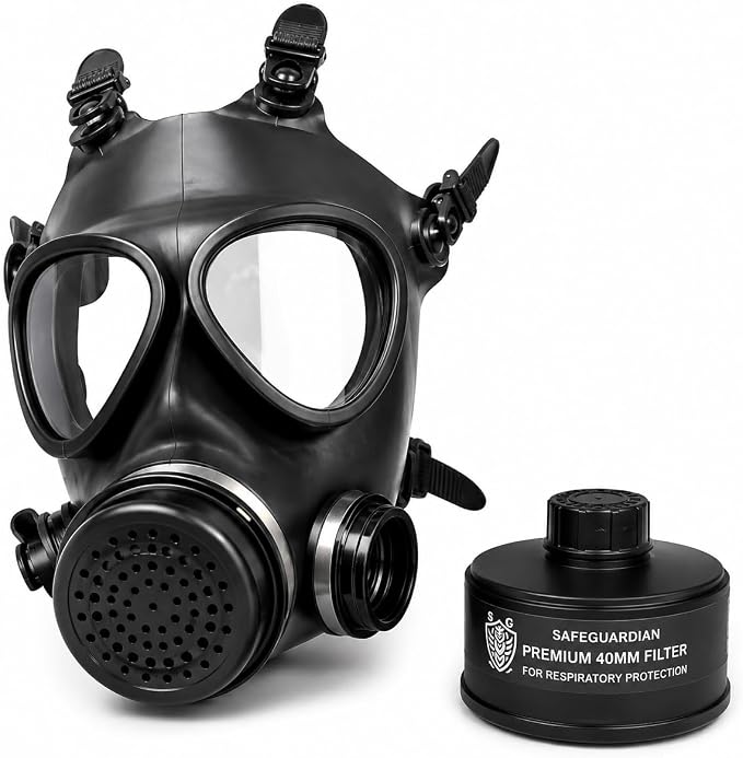 Full Face Respirator Mask with 40mm Filter – Anti-Fog Panoramic Lens, Soft Silicone Seal, Adjustable 5-Point Head Harness, Hydration Port Compatible, Full Face Protective Mask