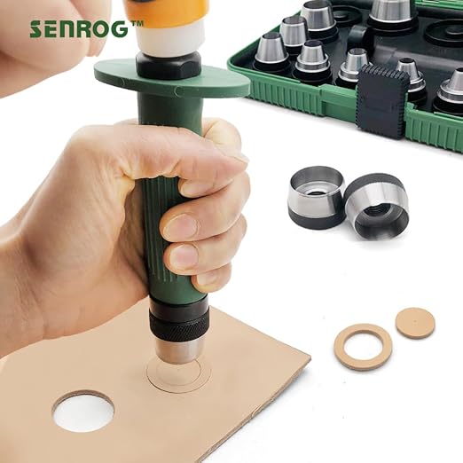 12 in 1 Hollow Hole Punch Set,Gasket Cutting Puncher,Leather Punch. | 12 Interchangeable round hollow punches are sharp, Leather hole punches,Gasket making,3/16” to 1-1/4” (5-32mm)