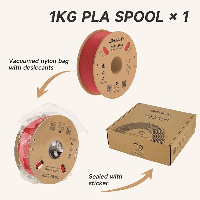 Official CREALITY Hyper PLA Filament 1.75mm, High Speed PLA 30-600mm/s Rapid 3D Printer Filament, Dimensional Accuracy +/-0.02mm, Stronger Toughness, Fit Most FDM 3D Printers，1KG(2.2lbs) Spool Red