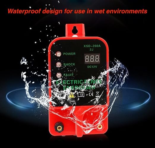 10KM 2J Portable Electric Fence Energizer, Waterproof Fence Charger for Livestock Cattle Horse, AC or Battery Powered, Alarm Function