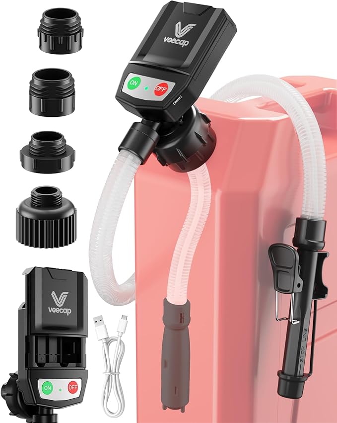 Automatic Electric Fuel Transfer Pump with Auto-Stop, 3.8GPM & 51" Hose & 4 Size Adapters Gas Can Pump with Leak Protection for Gasoline, Diesel, Kerosene, Gifts for Men Dad Him - 2nd Gen Pure Black