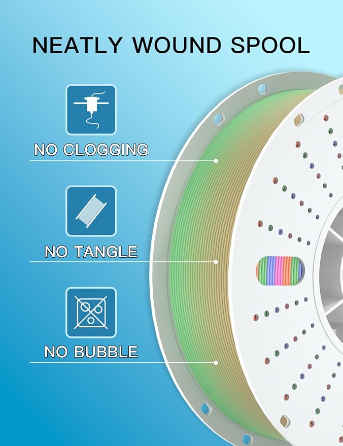 PINBALL Matte Rainbow PLA 3D Printer Filament 1.75mm, Multicolor Fast Color Changing 3D Printing Filament, PLA Filament Dimensional Accuracy +/- 0.02mm, 1 KG (2.2lbs)