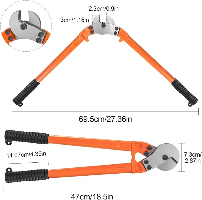 Hardened Cable Cutter, 18" Heavy Duty Wire Rope Cutter, Industrial Strength Hand Tool Wire Cutters up to 5/16" Stainless Steel Wire, Hard Wire Ropes, Manganese Steel
