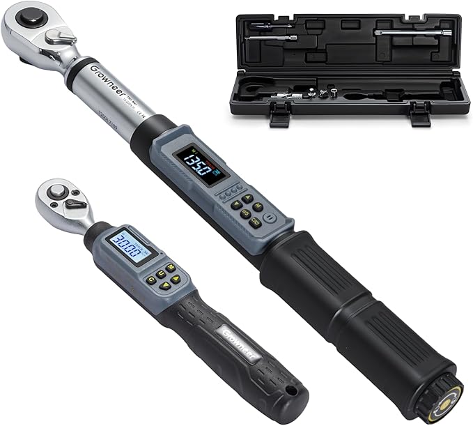 GROWNEER Digital Torque Wrench Set, 1/4" Drive 1.1-22.1 Ft-lbs/1.5-30Nm & 1/2'' Drive 7.38-147.5 Ft-lbs/10-200Nm Electronic Torque Wrench Combo with Buzzer & LED Indicator for Motor Car Repair