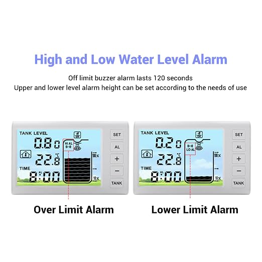 Ultrasonic Liquid Level Sensor Wireless Water Tank Depth Meter with Temperature Monitoring Automatic Control for Household Water Storage Systems ABS Material 4.3 Inch Display