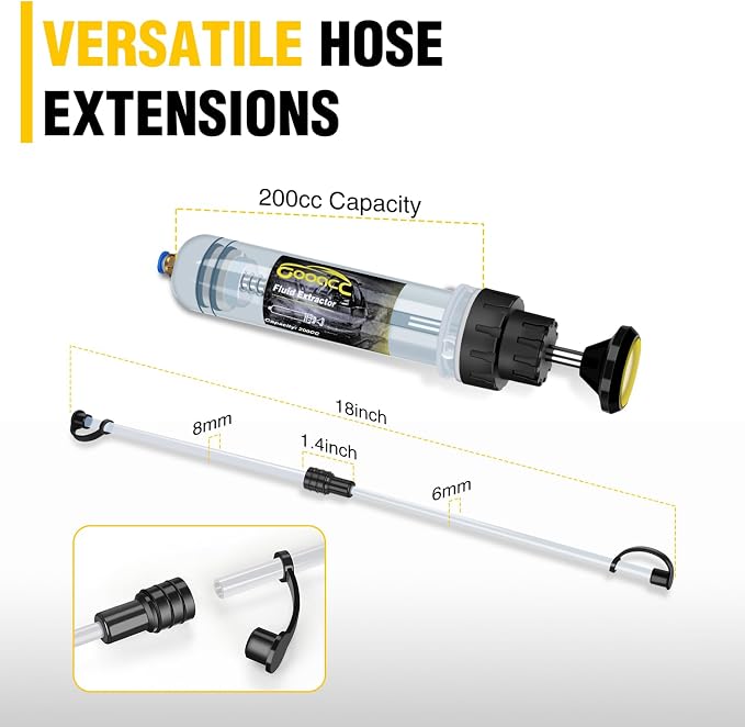 GOOACC Oil Extractor Pump Automotive, Fluid Extractor with Hose Oil Change Syringe Vacuum Pump Extractor, 200CC Manual Brake Fluid Extractor for Car Engine Oil Transfer Suction Extraction Fill 0.21QT