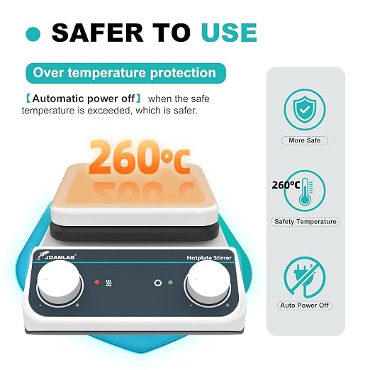 JOANLAB Magnetic Stirrer Hot Plate HS-6 | 260°C, 200-1500 RPM, 3L Stirring Capacity | Knob Control, 110V