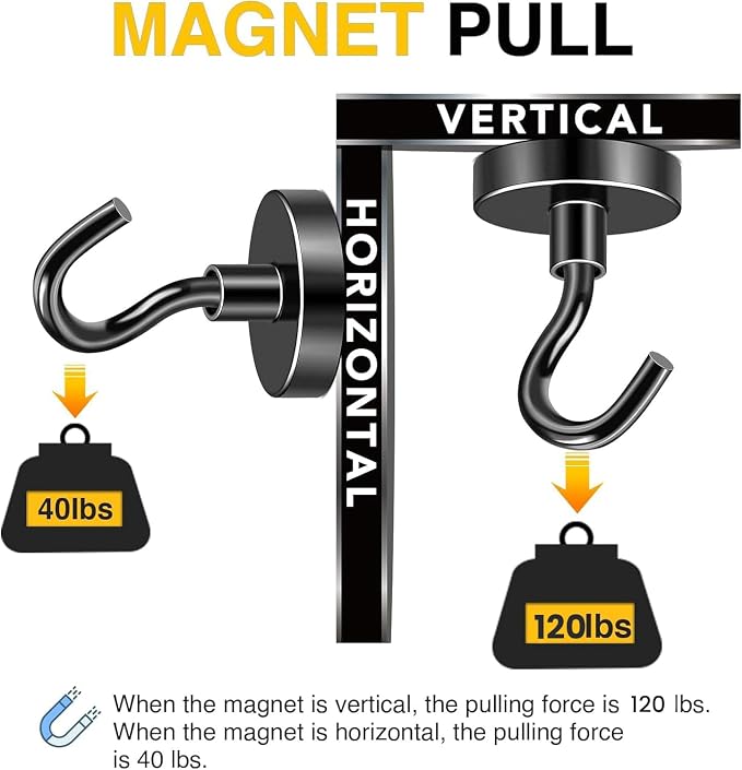 DIYMAG Black Magnetic Hooks, 120 LB Heavy Duty Strong Magnet with Hook, Rare Earth Neodymium Magnets for Hanging, Magnetics Hanger for Curtain, Home, Kitchen, Workplace, 20 Packs