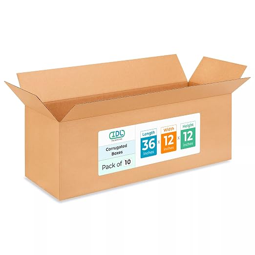 Exrta Large Shipping & Moving Boxes 36x12x12" (10-Pack) - Extra Strength 200 lb vs Regular - USA-Made Corrugated Shipping Boxes for USPS/UPS - Strong Cardboard Box - Large Moving Box by IDL Packaging