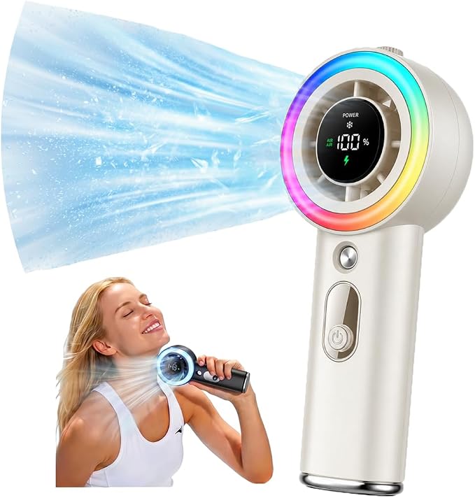 Handheld Fan with Mist, Portable Fan with 1-199 Speed, AC-Level Ice Cooling Personal Fan, 26000 RPM Powerful Turbo Fan, 40ml Water Tank & 5000mAh Battery Mini Fan for Travel, Makeup, Camping, Outdoors