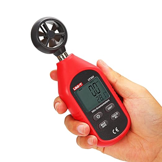 UNI-T UT363 Handheld Anemometer Wind Speed Meter Wind Chill Air Temperature Gauge -14°F to 122°F (-10°C to 50°C) with LCD Backlit Max/Avg Data Hold