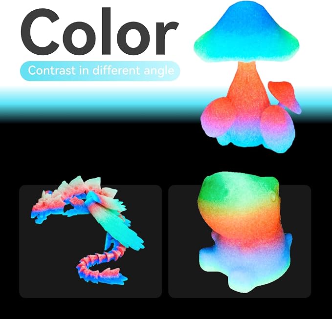Conjure Glow in the Dark PLA 3D Printer Filament, Change Rainbow to Glow Rainbow Multicolor PLA Filament 1.75mm 1KG/2.2LB Filament Works for Most 3D Printer