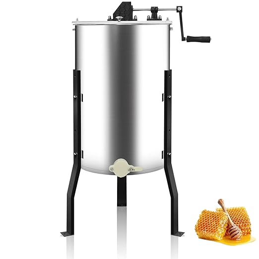 Manual Honey Extractor, 3 Frames Honey Spinner with Ergonomic Handle, Durable & Easy to Clean, Food-Grade Stainless Steel Honey Separator Equipment for Beekeeping Starter, Small-Scalez Apiary