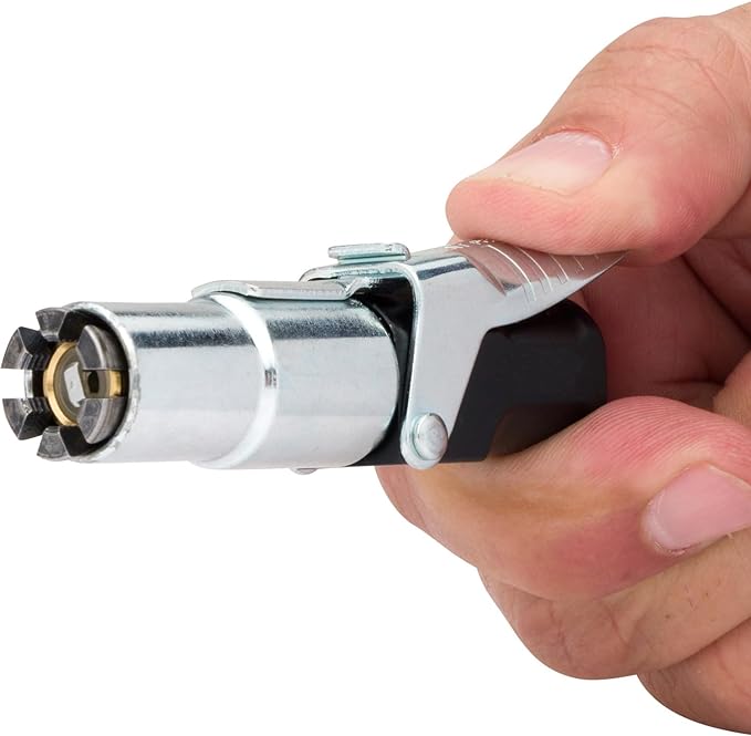 LockNFlate Locking Air Chuck - Six Steel Jaws Lock onto Any tire Valve - Won't Leak or pop Off - Rated to 150 PSI - Open Flow