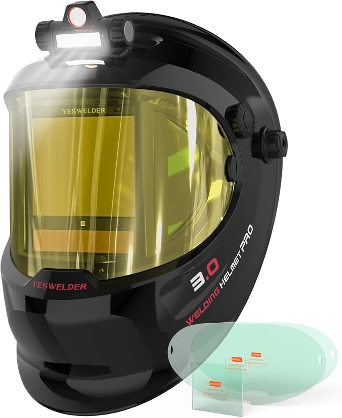 YESWELDER Auto Darkening Welding Helmet with LED Light, 180° Panoramic True Color View, Intelligent Auto-Shade Welder Mask for Automotive Repair & Metalworking, MIG/TIG/Stick/Cut/Grind
