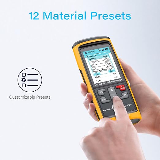 Ultrasonic Thickness Gauge,Range 0.039 to 11.811 inch, Digital Metals Thickness Tester with 2 Probe, Type-C Charging for Steel, Metals, Plastic, Glass, PVC, Pipes
