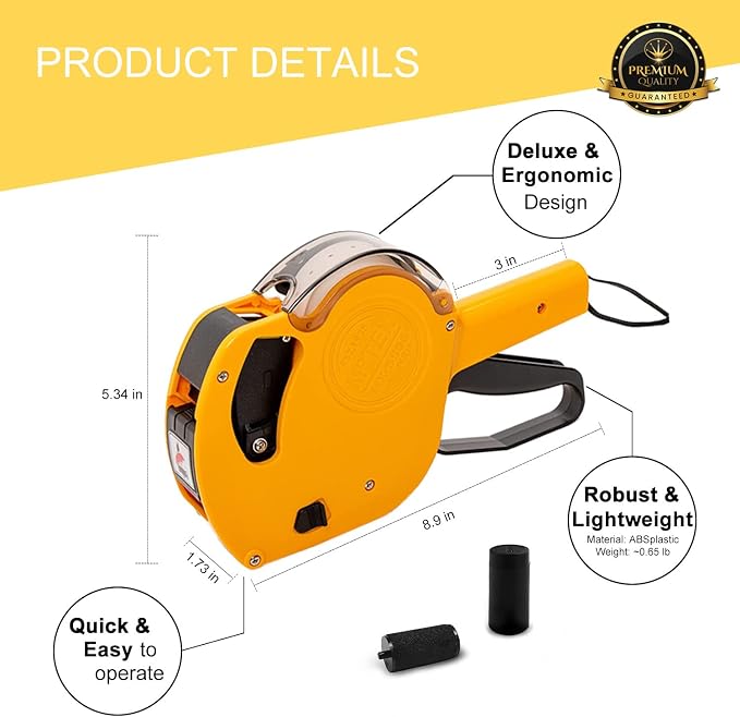 Motex MX-5500 New Version 1 Line 8 Digits Price Tag Gun Kit (Yellow Kit - 4 White + 5 Yellow Rolls)