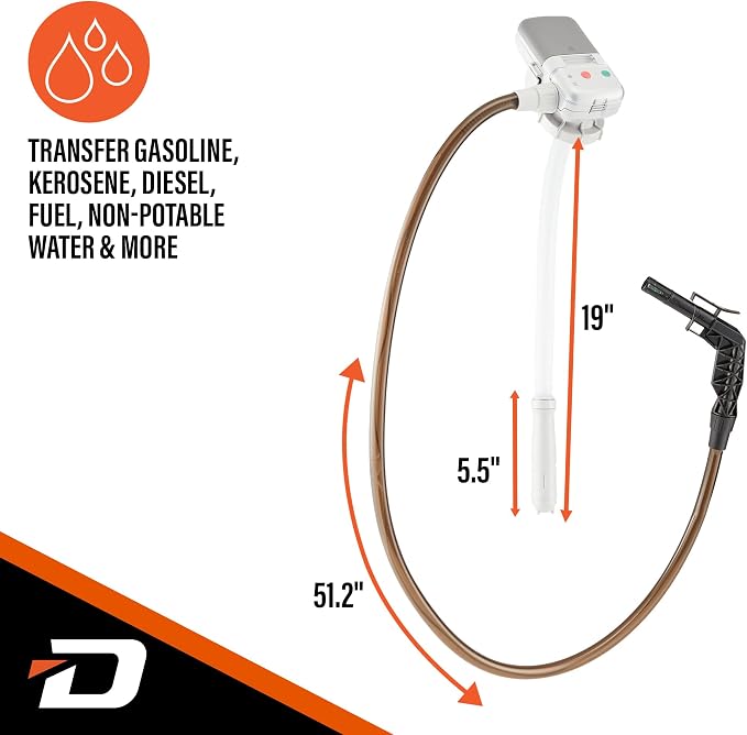 Deway AA Battery Gas Pump Automatic Fuel Transfer with Auto-Stop Nozzle & PVC Hose - 2.2 GPM Siphon Pump for Gasoline, Diesel, Kerosene, Gas Cans, Generators, Lawn Mowers, Boats, ATVs