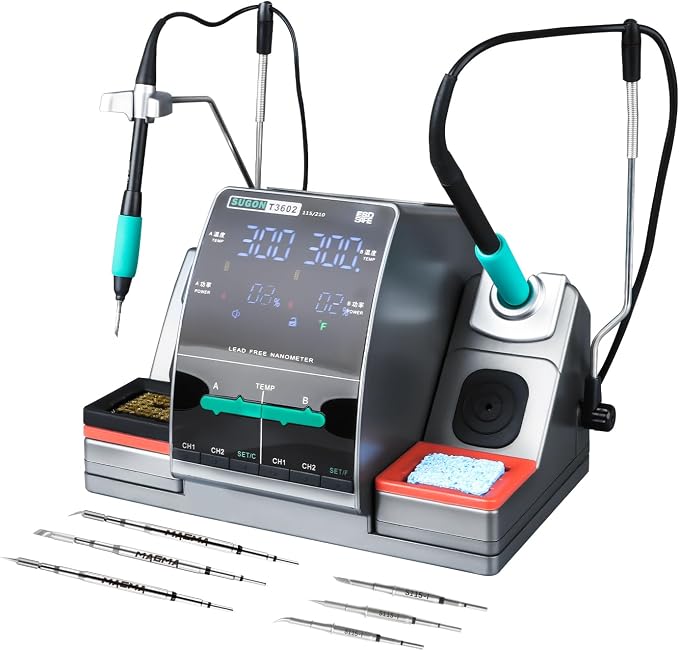 SUGON T3602 Professional Soldering Station 2 Sec Rapid Heat Up, with 6 Soldering Iron Tip, 110V Soldering Iron Station with Temperature Adjustment 212-842°F,Solder Iron Replacement Rack etc