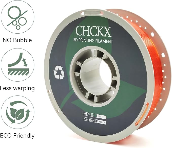 PETG Transparent 3D Printer Filament, Dimensional Accuracy +/- 0.03 mm, 1kg Spool(2.2lbs), 1.75 mm Fit for Most 3D Printers, Clear Orange