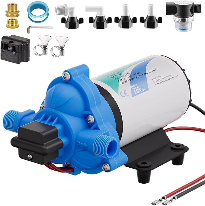 12V DC Electric High Voltage Diaphragm Pump, Equipped with pressure switch，4.0GPM, 45PSI, In line Water Transfer Pump, Camping Water System, Garden Hose and Pump Demand Water Pressure Boosting Pump