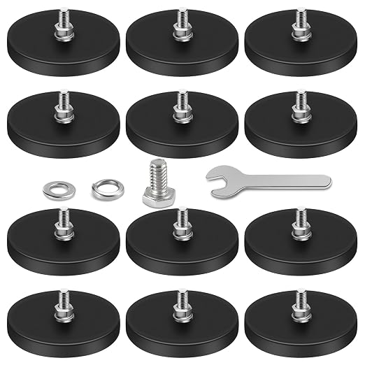 DIYMAG 1/4 inch Rubber Coated Magnets for Camera, 12Pcs Adhesive Power 30LBS Anti-Scratch Neodymium Strong Large Magnet Base Hold the Base of Light bar PTZ 1.69 Inch with Threaded Studs