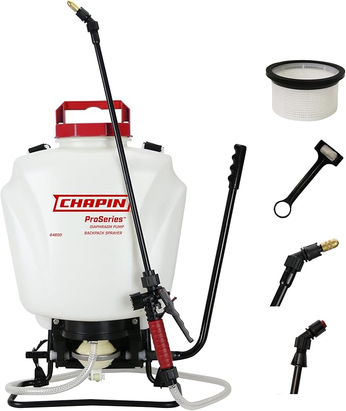 Chapin International 64800 4-Gallon ProSeries Liquid and Wettable Powder Diaphragm Pump Backpack Sprayer for Fertilizer, Herbicides and Pesticides, 4-Gallon (1 Sprayer/Package)