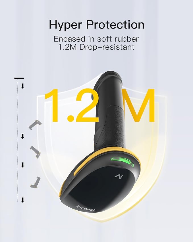 Inateck Bluetooth Barcode Scanner 2D, Wireless 2D QR Code Scanner with 2600 mAh Battery and Smart Charging Base, Handheld Scanner Support AI, APP, SDK, BCST-36