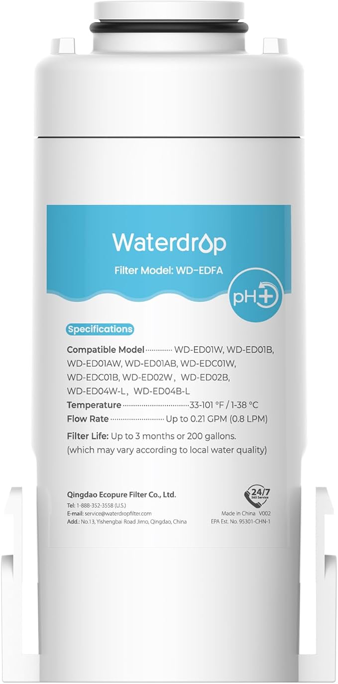 Waterdrop EDFA Alkaline Water Filter Replacement for Waterdrop ED01AW/ED01AB/ED01/ED02/ED04 Rechargeable Electric Pitcher, Improve PH, 3 Months or 200 Gallons, 1 Pack