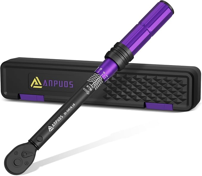 ANPUDS 1/4 Inch Drive Click Torque Wrench, 20-240 in.lb/2.3-27.1 Nm | Aluminum Adjustable Inch Pound Tool with 72 Tooth, Dual Range Scales, Small Bike Torque Wrench for Bicycle Maintenance