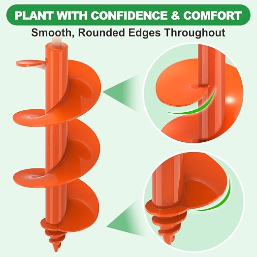 SELEWARE Auger Drill Bit for Planting 4"x12" Drill Auger for 3/8" Hex Drive | Orange Heavy-Duty Steel Garden Auger Drill Bit, Bulb Planter Tool, Auger Post Hole Digger for Bulbs, Flowers, Fence Posts