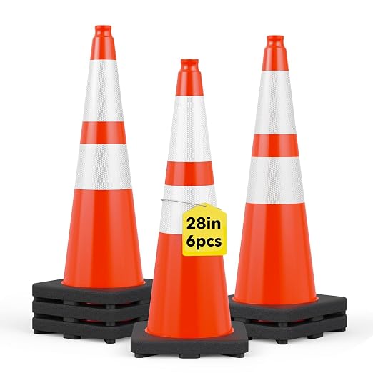 HiGiant 28 Inch Traffic Cones 6 Pack, Orange Safety Cone with Weighted Base, High-Visibility and Impact-Resistant, for Parking, Road Construction, Drivers Training, Driveway