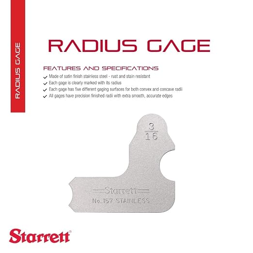 Starrett Individual Radius Gage for Both Convex and Concave Radii - Ideal for Carpenters and Constructions - Stainless Steel, 3/16" Radius Gage, Inch Reading - 167-3/16