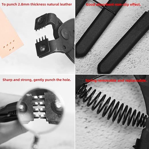 WUTA Leather Piercer Leather Craft Hole Punch Tools Hand-Held Silent Pliers Diamond Sewing Stitching Chisel Pricking Iron 4mm (2 Teeth)
