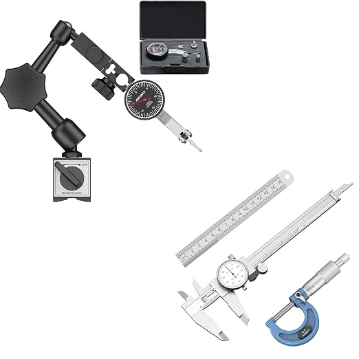 HDLNKAK Dial Test Indicator with Magnetic Base Stand（90lbs /40kg), 0-0.03"x0.0005" Test Indicator, Dial Caliper 0.001” / Micrometer 0.001” and Stainless Steel Ruler