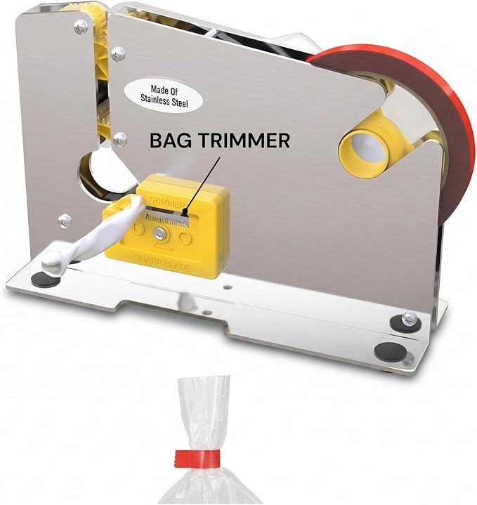 ICO by Excell Tape Bag Sealer, Bag Taper with Integrated Trimmer & Stabilizer, Heavy Duty for Meat Packaging, Bakeries & Cold Storage, 0.5" Wide with 3" Core
