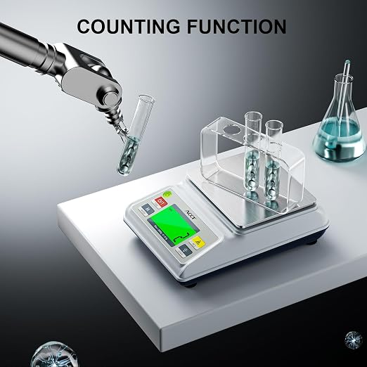 Analytical Balance Lab Scale 3000g x 0.1g, Compact Industrial & Laboratory Scale with Tare/Counting Functions, 5 Units, Dual Charging (Battery/USB) - Scientific Scale for Labs & Factories