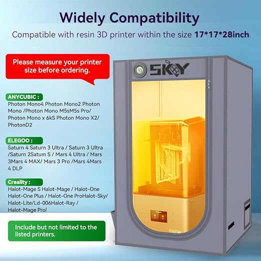Skouphy Resin 3D Printer Enclosure with Ventilation Kit, LED Light,Thermo-Hygrometer Dustproof Cover Eliminate Odors Compatible with Anycubic Elegoo Creality Series LCD Resin UV 3D Printer
