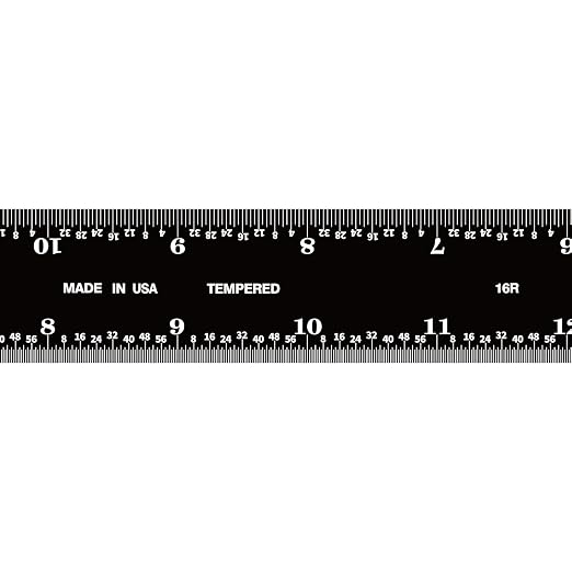 PEC Tools 18" Rigid Metal Ruler, Made from Premium Stainless Steel with Black Chrome Finish, 16R Graduation (1/32", 1/64", 1/50", 1/100"), Easy to Read Machinst Rule for Professionals, Made in USA