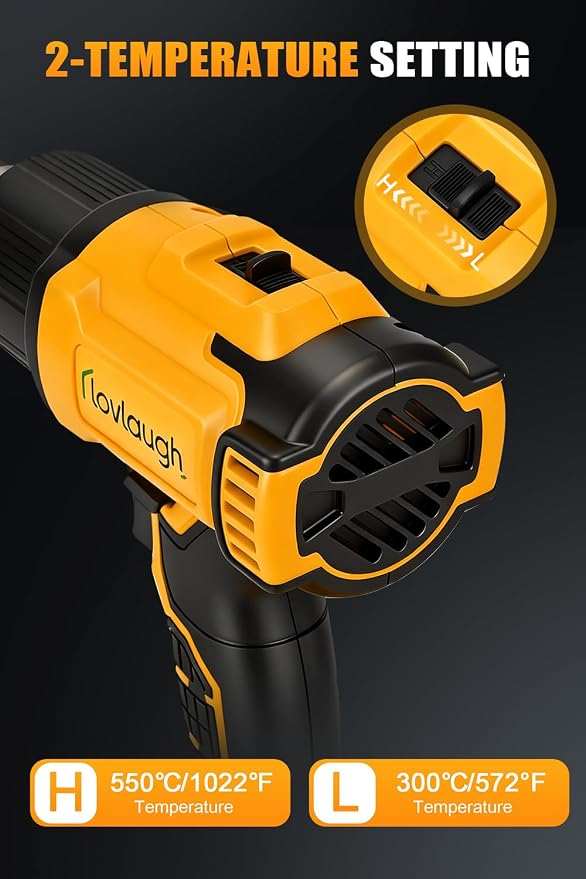 Cordless Heat Gun, Same as DCE530B (990°F, 42min Runtime, LED), Includes Two 2.0Ah Batteries, Flat & Hook Nozzles – Best Budget Choice, Others Bare Tool Only