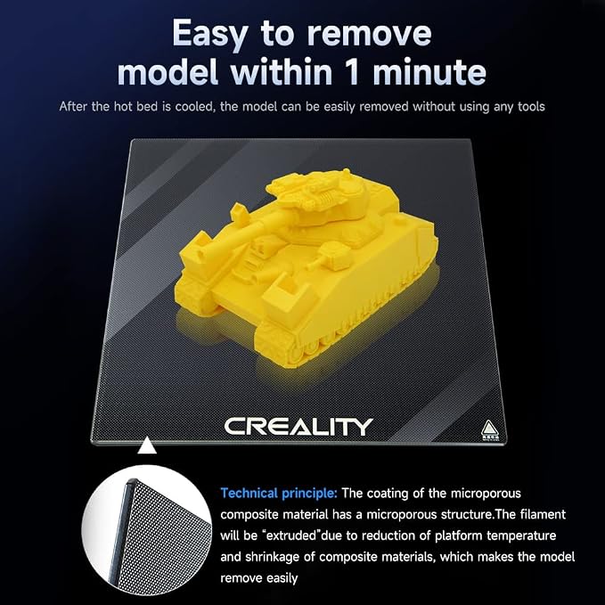 Creality Official Ender 3 Max Neo Glass Bed 3D Printer Platform, 320 x 310MM Tempered Glass Plate Build Surface for Ender-3 Max, CR-10 V2, CR-10 V3, CR-X, CR-X Pro, Good Adhesion Remove Easily