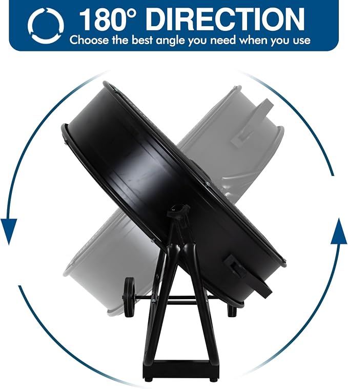 BILT HARD 24" 8100 CFM High Velocity Drum Fan, 3 Speeds Heavy Duty Tilt Metal Floor Shop Fan, Commercial Industrial Use for Garage, Factory, Warehouse, Black