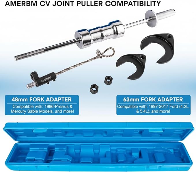 10lb Heavy Duty CV Axle Removal Tool Kit, Professional Inner CV Joint Puller with 10 Pounds Slide Hammer, 63mm & 48mm CV Joint Fork Adapter Attachments for Front Wheel Drive FWD Axle Half Shaft