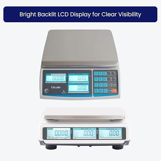 Aquos ZTP Price Computing Scale – Class III NTEP Legal for Trade, Commercial Digital Scale with LCD Backlit Display & Stainless Steel Platter, Retail Grocery Scale (60lbs Base)