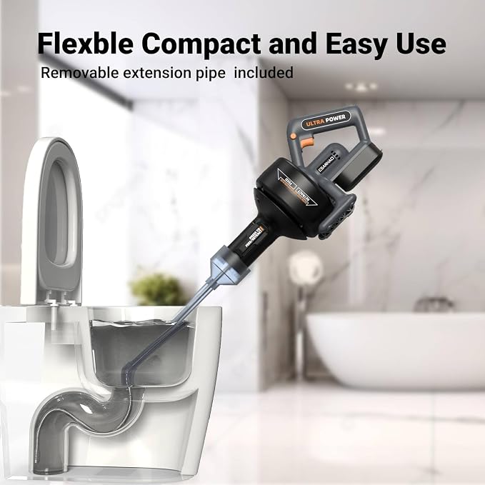 Electric Drain Auger 25ft Cordless Drain Cleaner machine auto feed plumbing snake for kitchen sink, showers, toilet et. 3/4-2" Pipe drain clog (Upgraded)