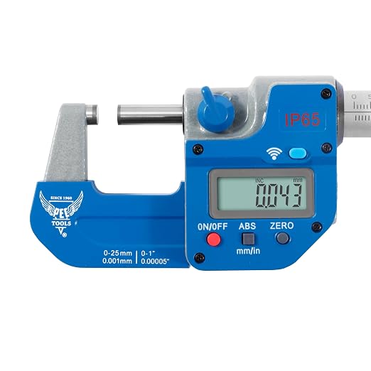 PEC Tools Bluetooth Absolute Digital Micrometer 0-1"/25mm | IP65 Oil & Splashproof, High Accuracy, LCD Display, Inch/Metric Conversion