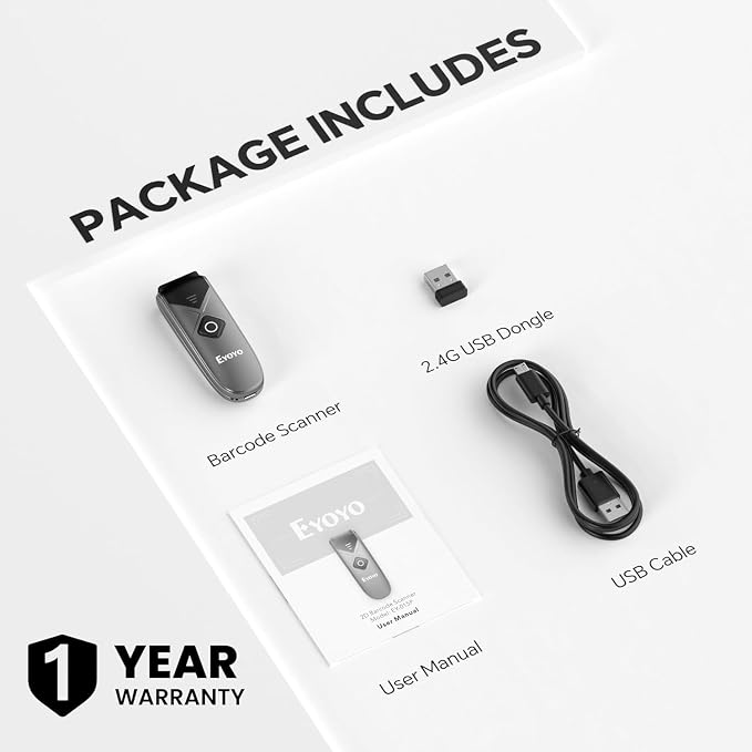 Eyoyo 2-Pack Mini QR 2D&1D Bluetooth Barcode Scanner Portable Wireless Barcode Reader with USB Wired/Bluetooth/ 2.4G Wireless Connection for Phone, Android, Tablet, Laptops