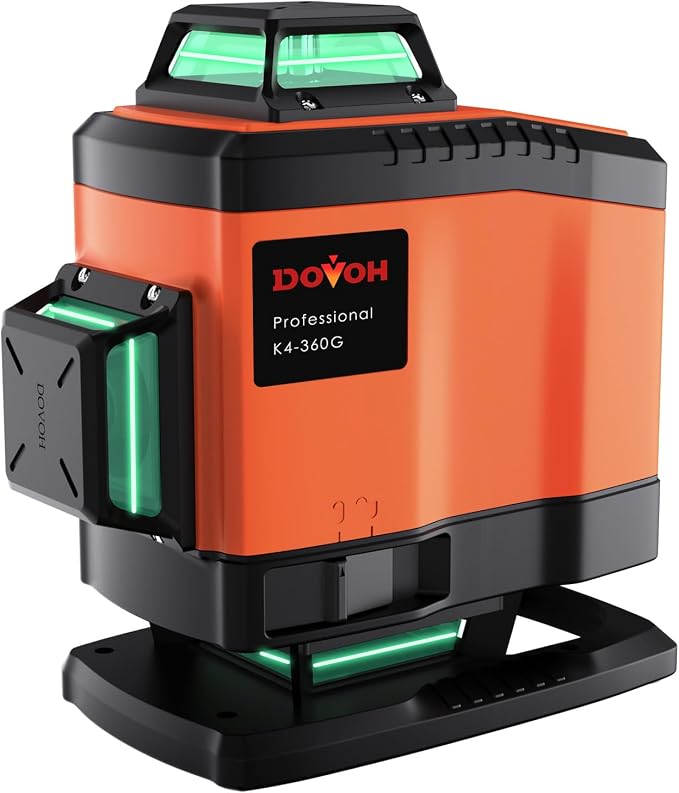 DOVOH 4D Laser Level Self Leveling 360, Green Beam, K4-360G | High Accuracy, Dual Batteries, Rechargeable, 4x360°, For Construction Floor Tiling & Ceiling
